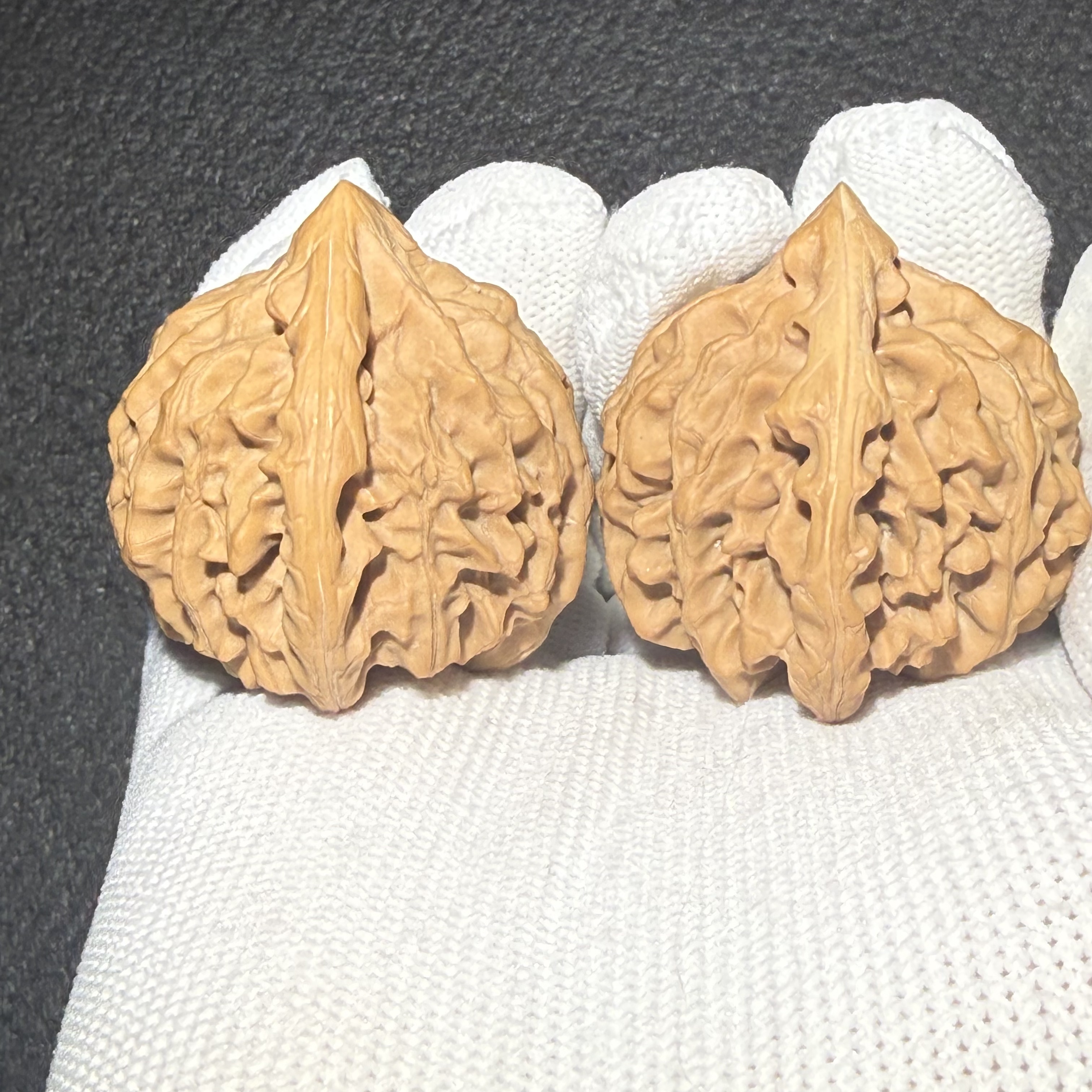 Longmenjian Wenwan Walnut Pair, Natural Hand Rolling Walnuts with Unique Cup-shaped Concave Bottom, Oriental Handicraft for Collection & Desk Decor