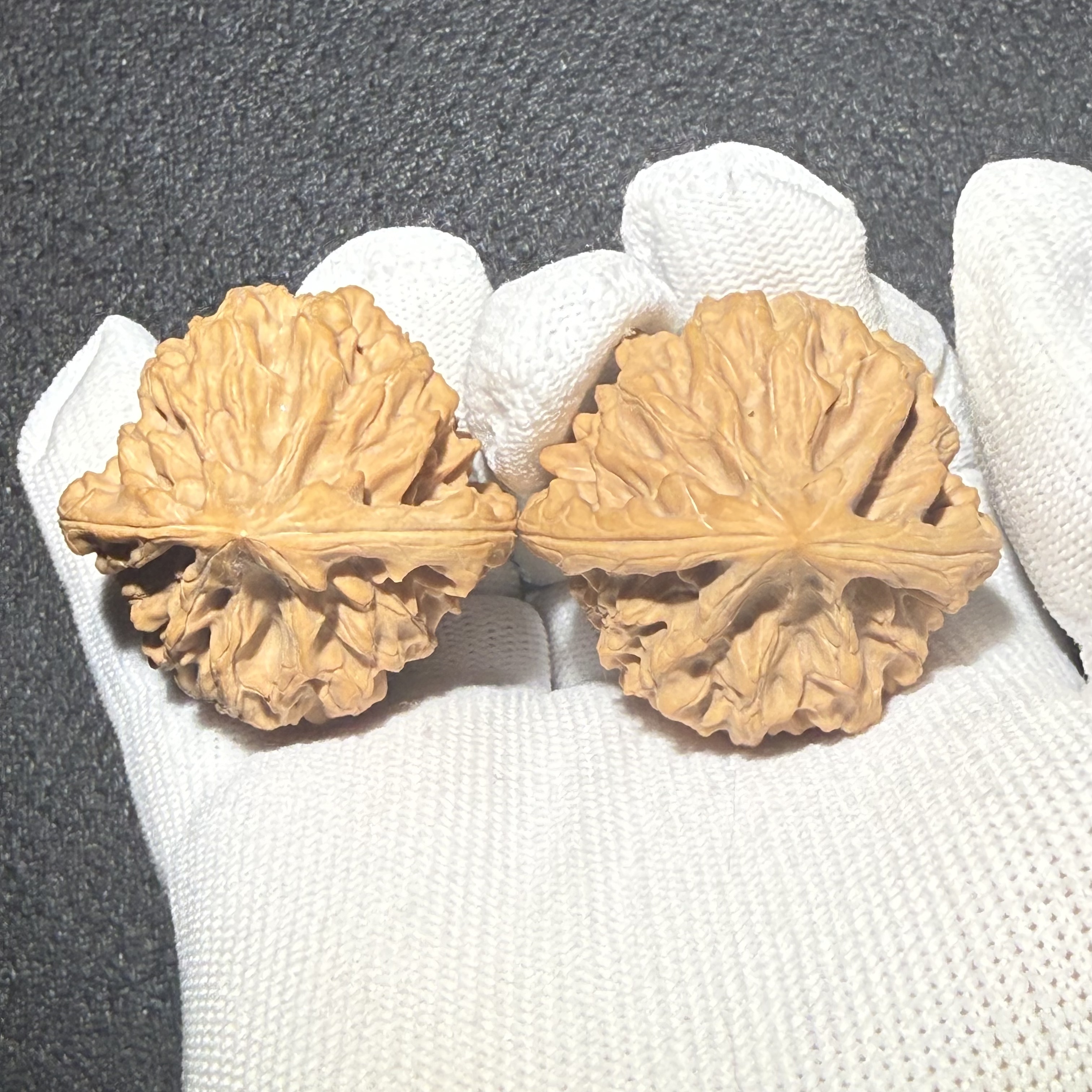 Longmenjian Wenwan Walnut Pair, Natural Hand Rolling Walnuts with Unique Cup-shaped Concave Bottom, Oriental Handicraft for Collection & Desk Decor