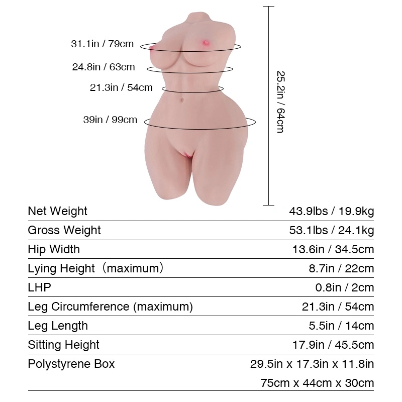 Tantaly® Hannah: 64cm (25.2”) 43.9lbs Realistic Muscular Sex Doll Torso with Tantabosom, In Stock