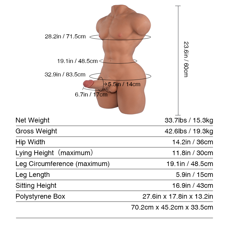 Tantaly® Mark: 60cm (23.6”) 33.7lbs Big Penis TPE Male Sex Doll Torso, In Stock