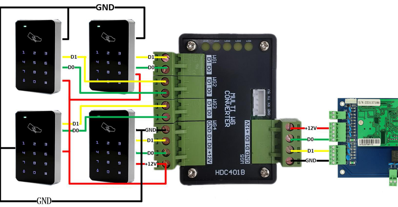 4 CH Wiegand to Wiegand converter（4CH wiegand input to 1 CH wiegand output)