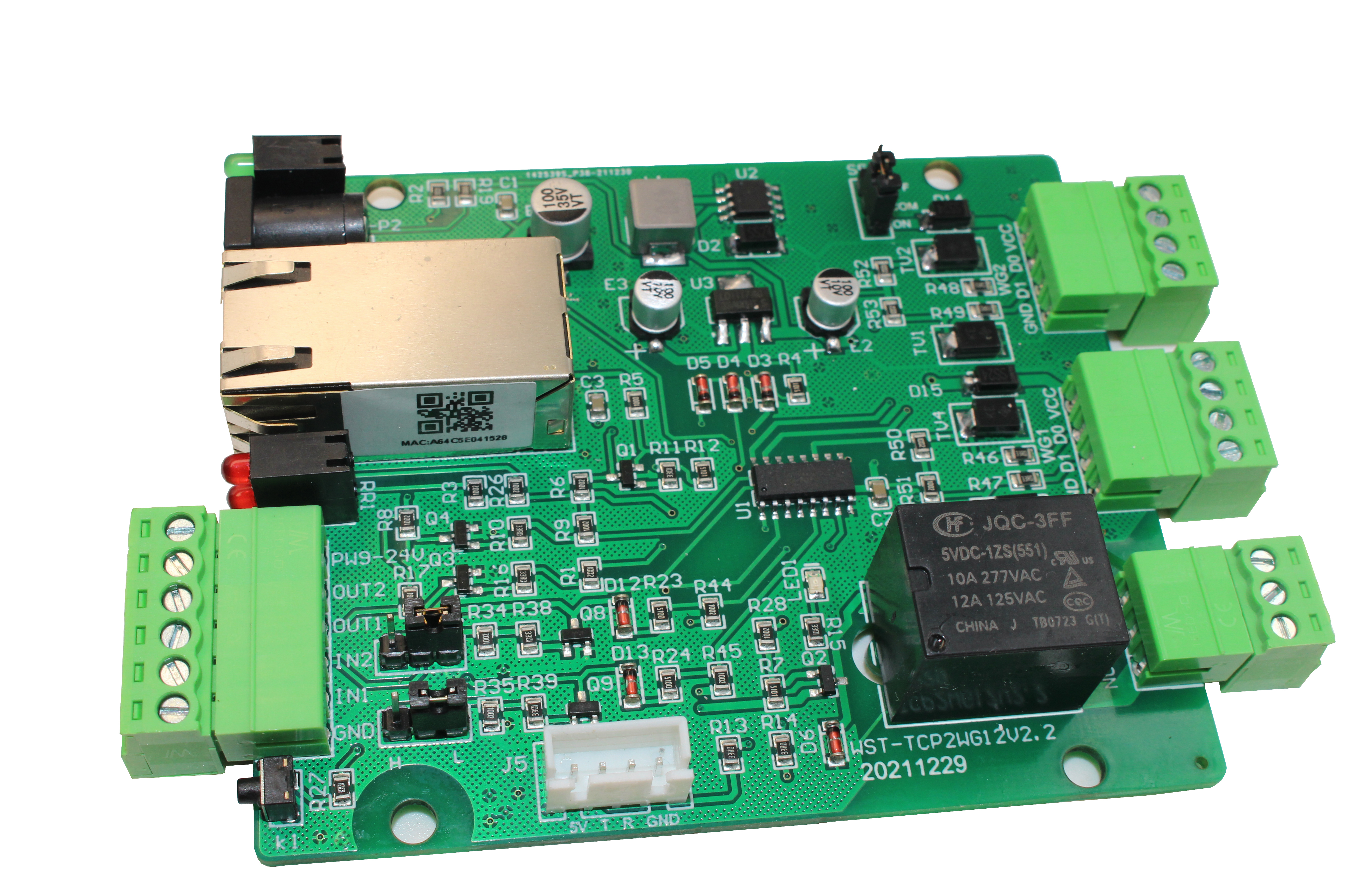 Ethernet 1CH Relay 2CH wiegand 2CH output IO control board