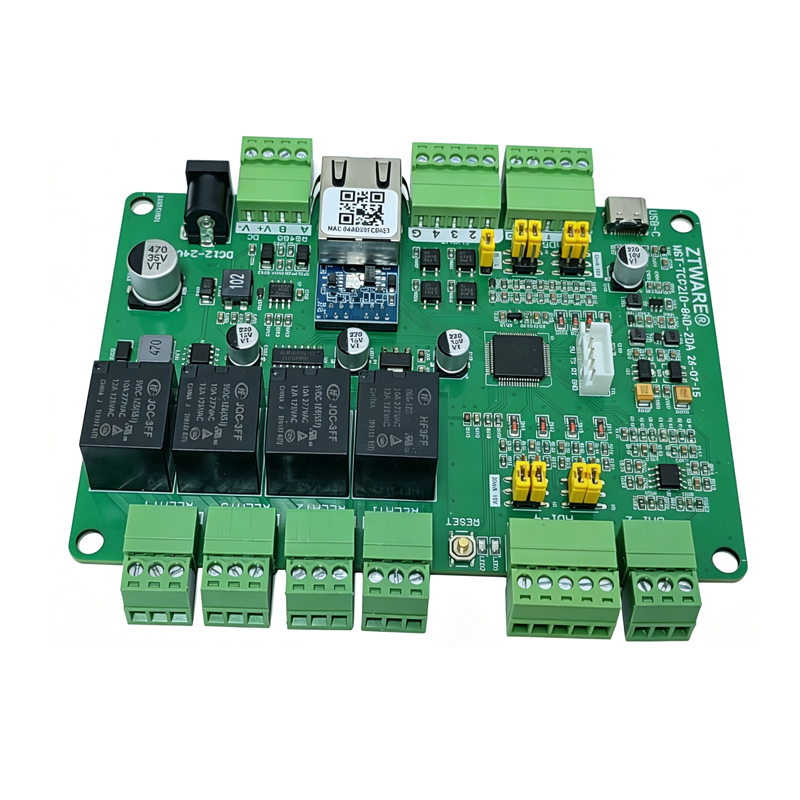 TCP/IP Modbus 4 digit inputs 4 relay outputs with 8 Analog inputs 2 Analog outputs IO board(WST-TCP2IO-8AD2DA)