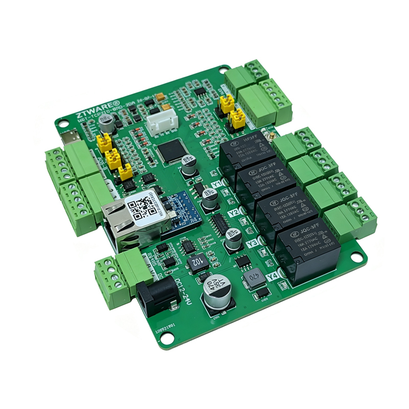TCP/IP Modbus 4 digit inputs 4 relay outputs with 8 Analog inputs 2 Analog outputs IO board(WST-TCP2IO-8AD2DA)