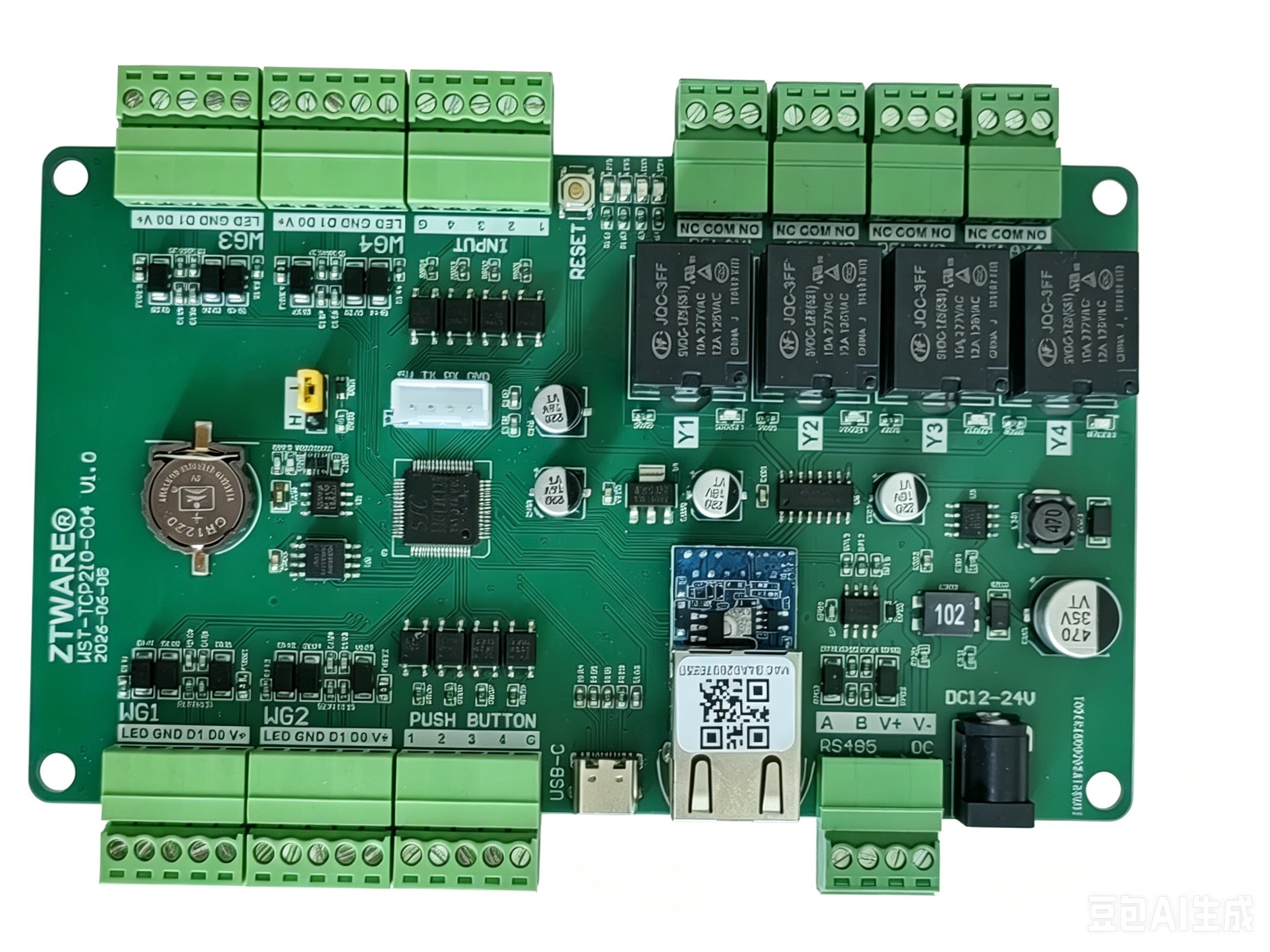 RS485&TCP/IP 4 channel wiegand 4 digit inputs 4 relay outputs IO control board with Door  Access Control Extended Function