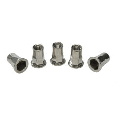 Flat head internal and external hexagon rivet nuts