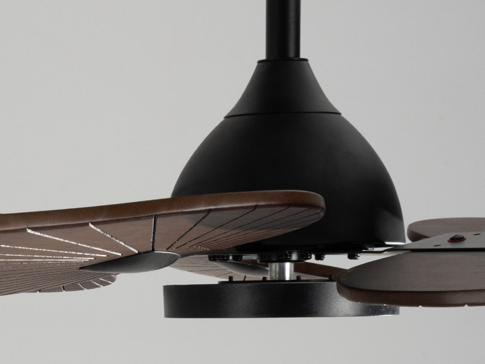44" Mahogany Brown Ceiling Fan with Solid Wood Banana Leaf Blades, 3-Light Modes & Quiet 6-Speed Control