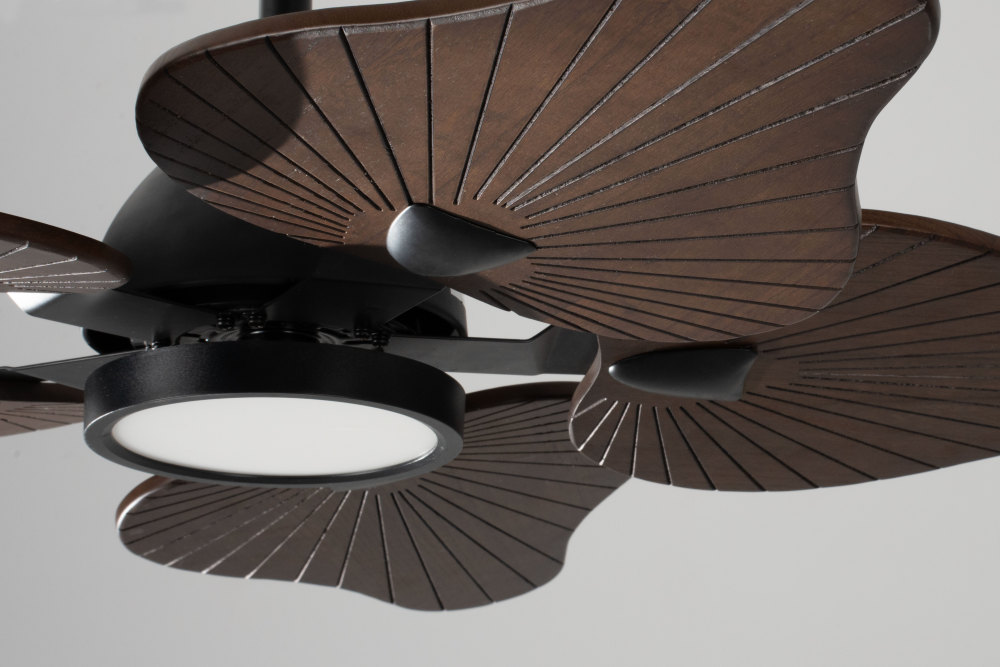 44" Mahogany Brown Ceiling Fan with Solid Wood Banana Leaf Blades, 3-Light Modes & Quiet 6-Speed Control