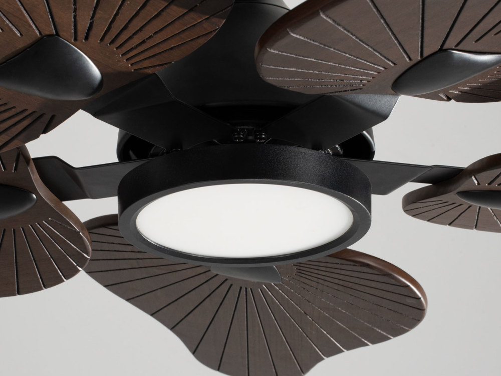 44" Mahogany Brown Ceiling Fan with Solid Wood Banana Leaf Blades, 3-Light Modes & Quiet 6-Speed Control