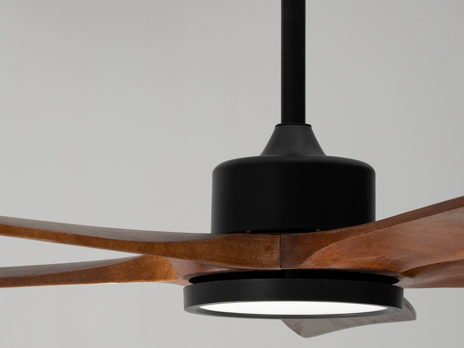 60-inch solid wood ceiling fan with integrated LED light shown in detail