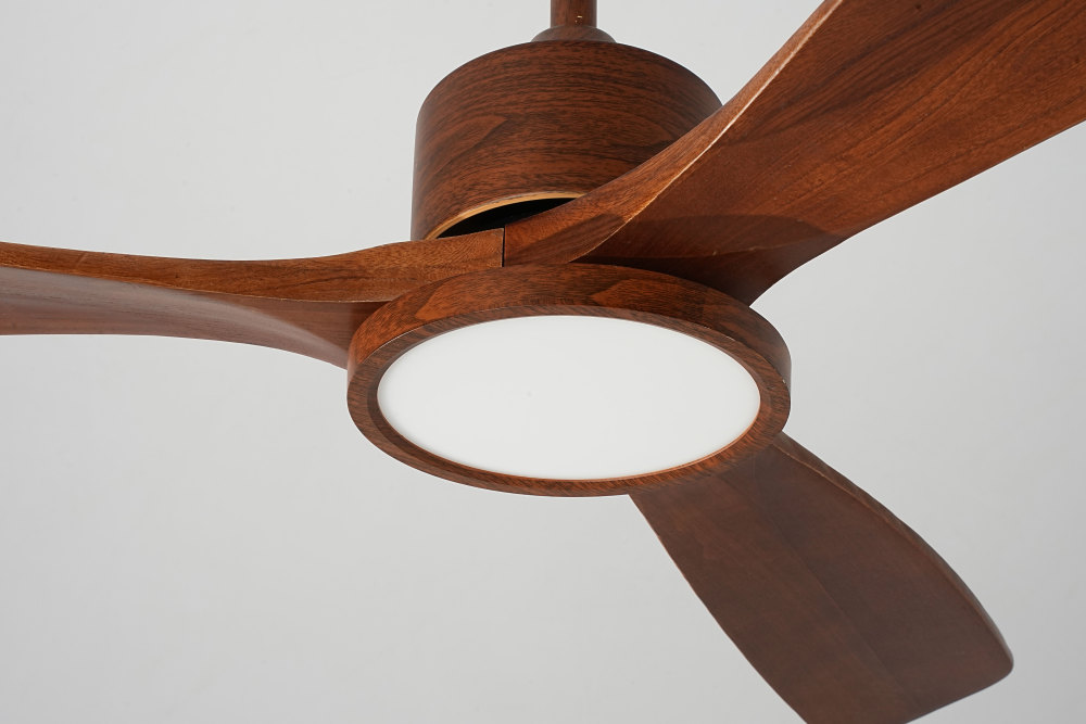 52" Solid Wood Ceiling Fan with Light-Downrod Mount, DC Motor (Reddish Walnut)