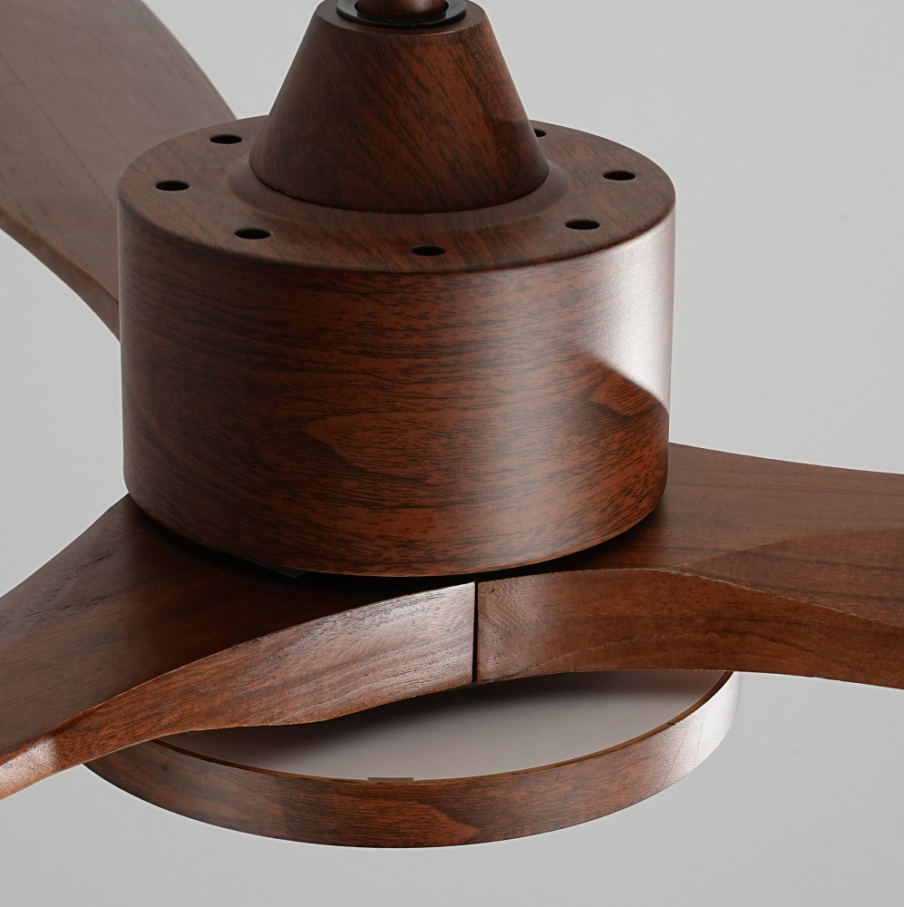 52" Solid Wood Ceiling Fan with Light-Downrod Mount, DC Motor (Reddish Walnut)
