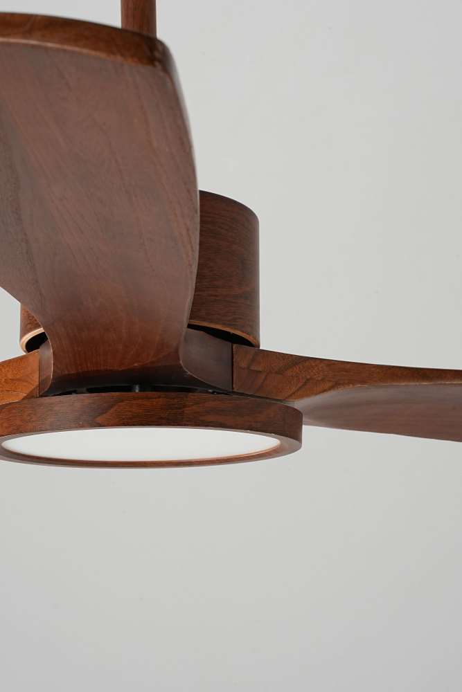 52" Solid Wood Ceiling Fan with Light-Downrod Mount, DC Motor (Reddish Walnut)