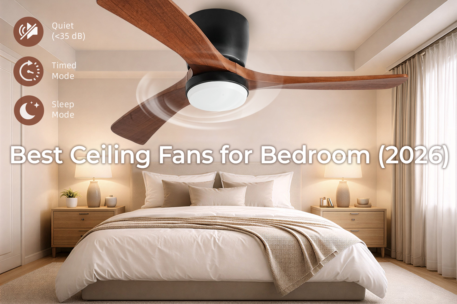 quiet ceiling fan for bedroom with light modern design