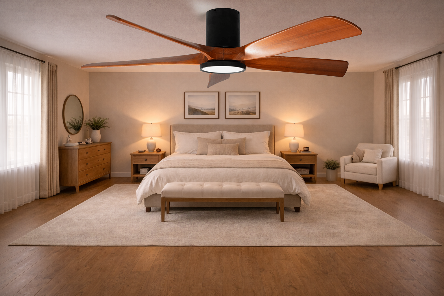 60 inch ceiling fan for large bedroom with light and remote