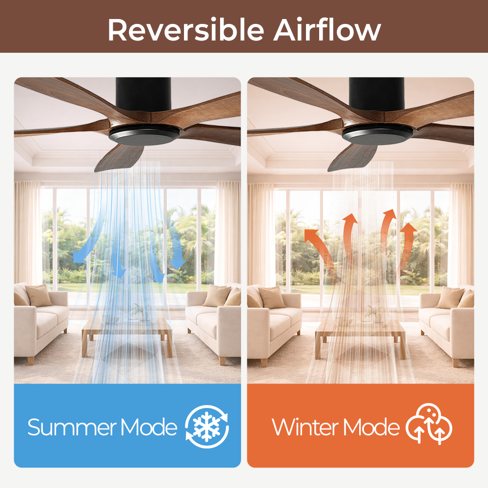 Reversible airflow ceiling fan