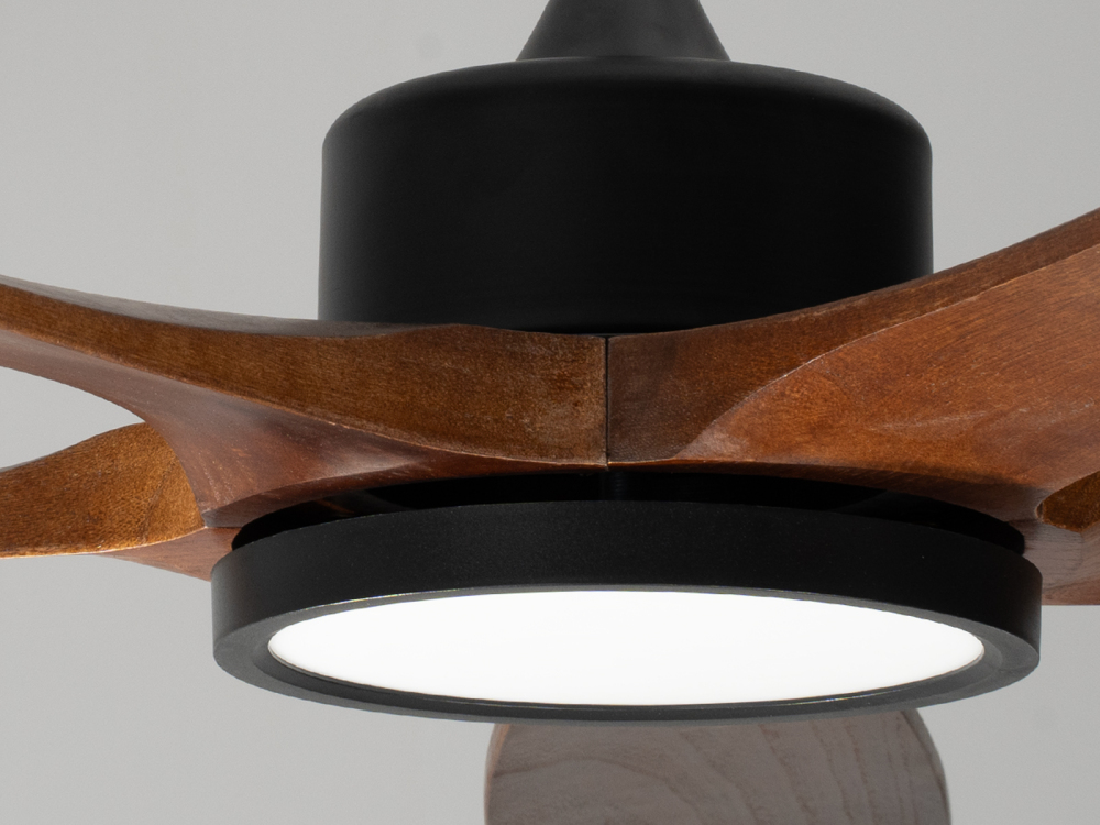 60" Solid Wood Ceiling Fan with Light-Flush Mount, DC Motor (Mahogany Walnut)