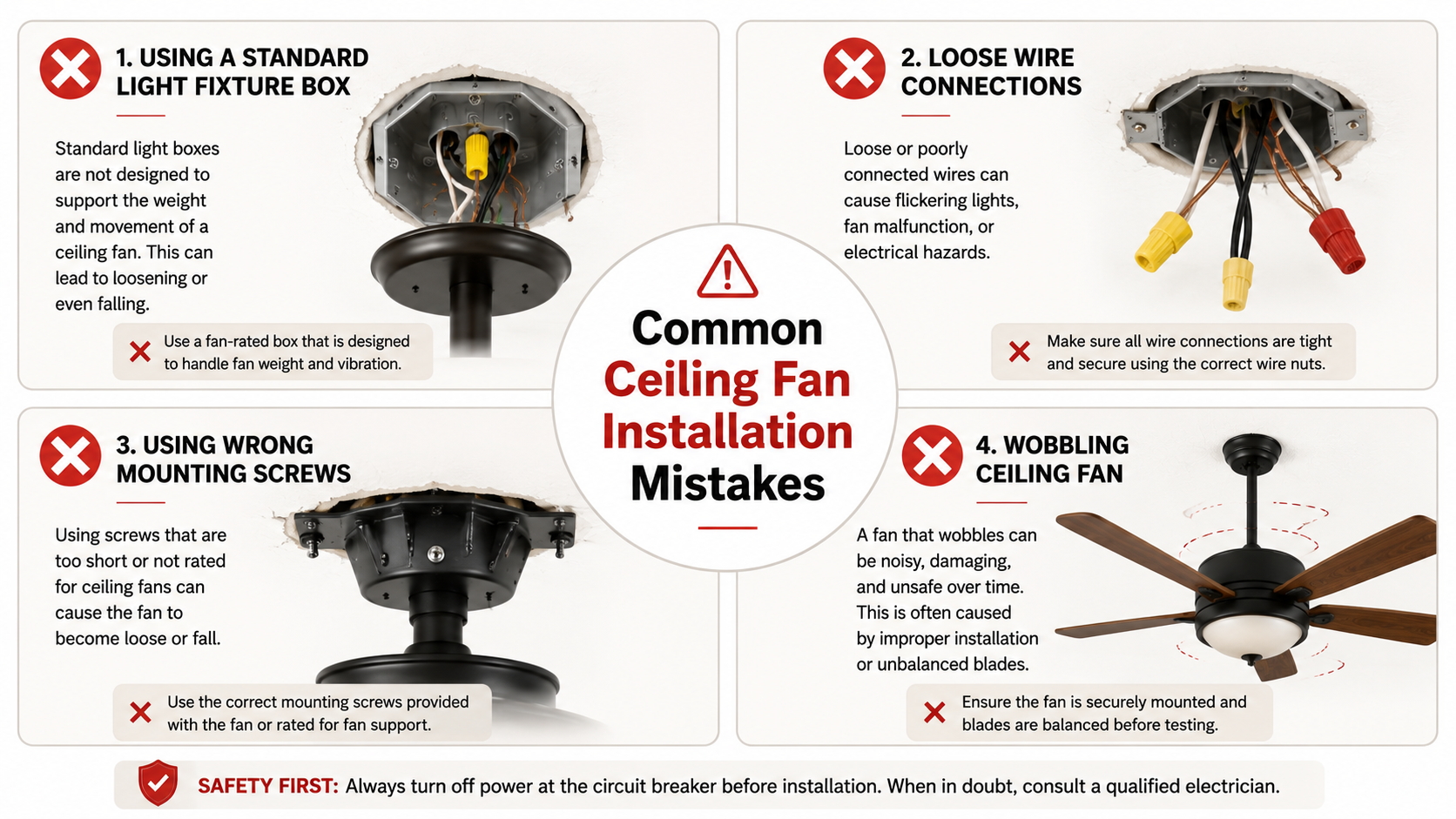 Common mistakes when replacing a light fixture with a ceiling fan