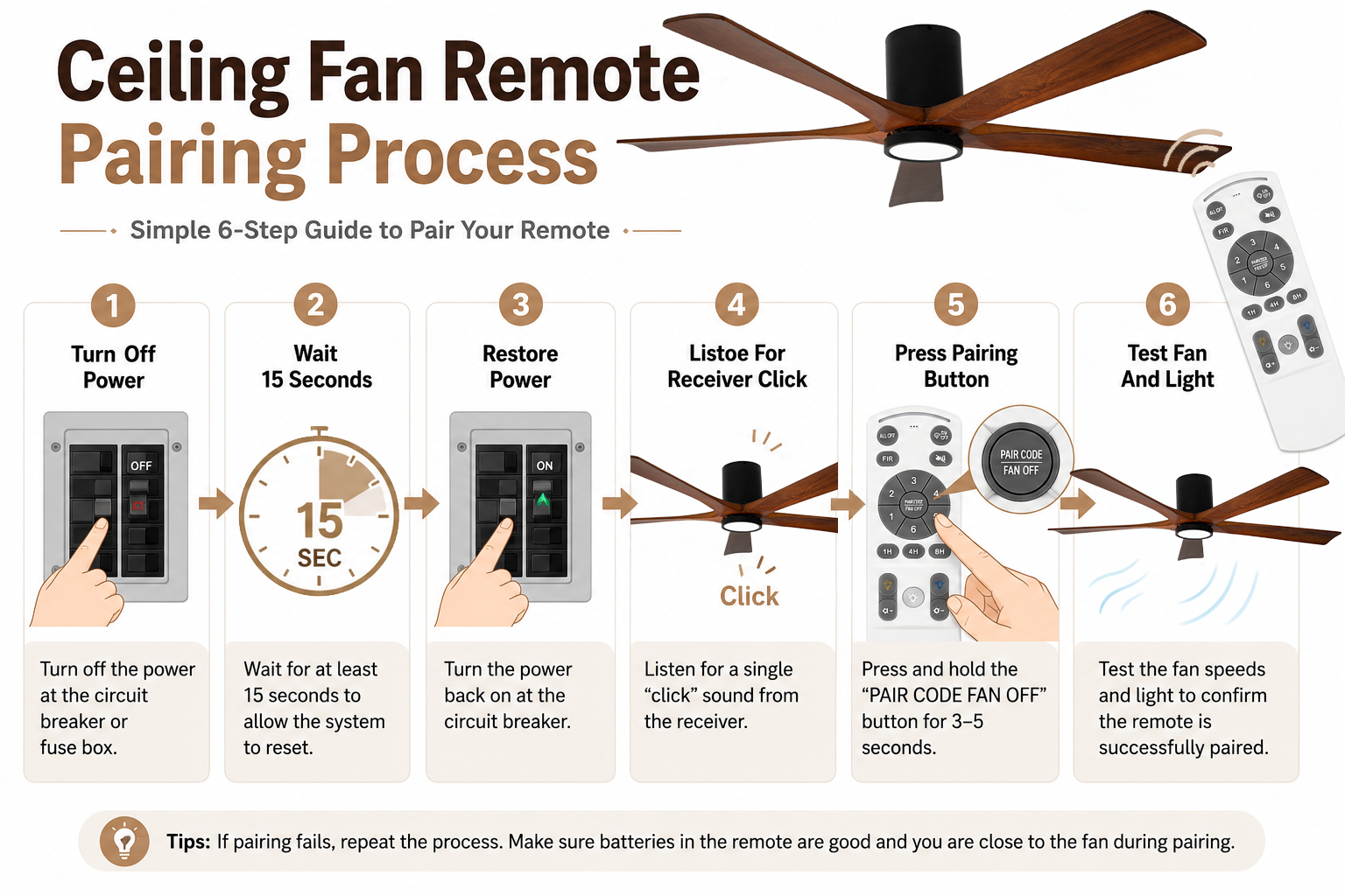 Step by step ceiling fan remote pairing process