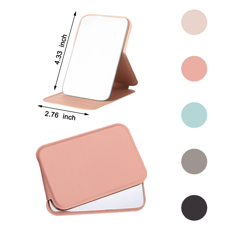 Mini Pocket PU Folding Mirror with Stand