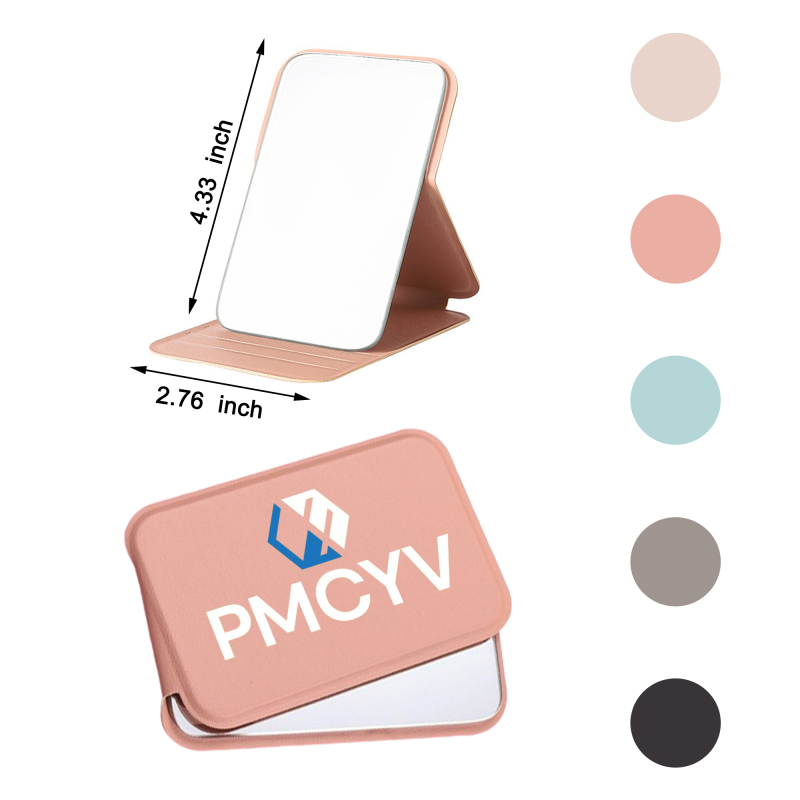 Mini Pocket PU Folding Mirror with Stand