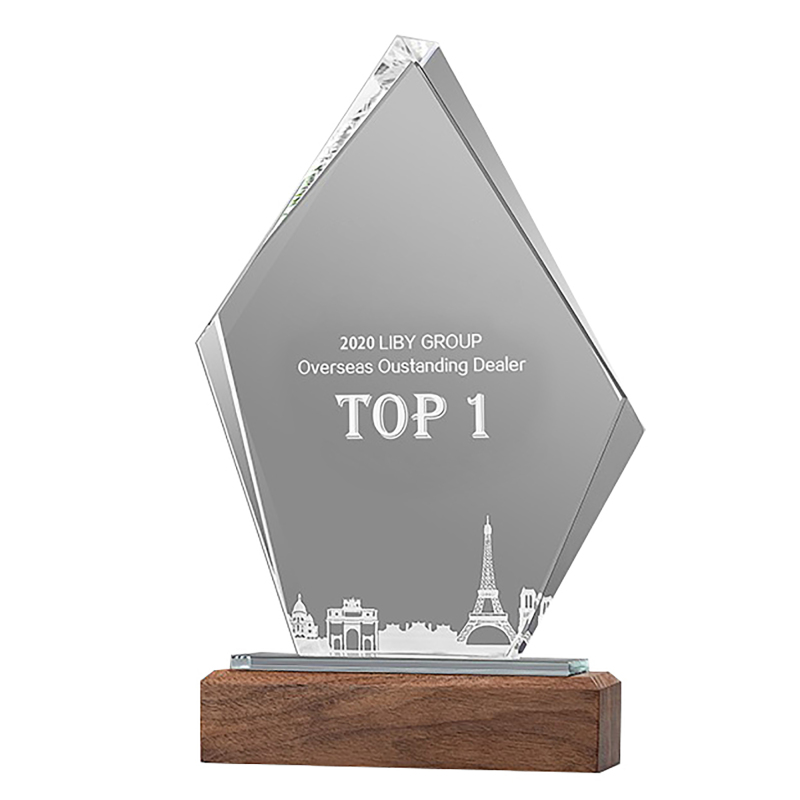 Diamond Acrylic Trophie with Walnut Base