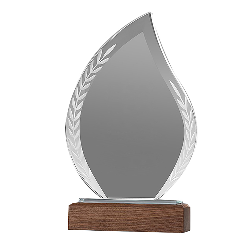 Leave Acrylic Trophie with Walnut Base