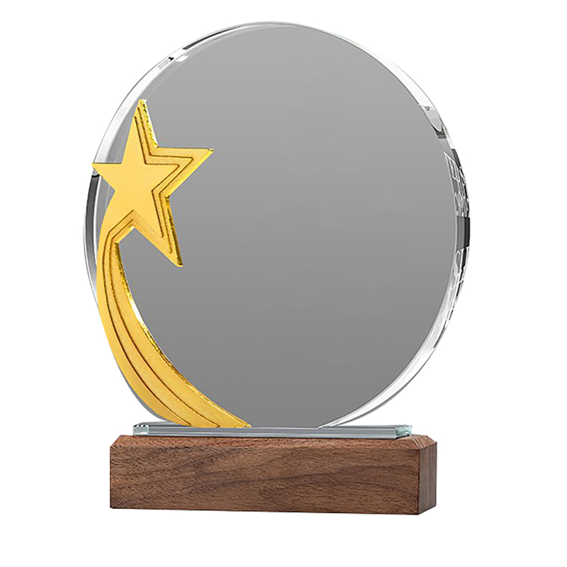 Round Acrylic Trophie with Walnut Base