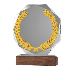 Gold Leaves Acrylic Trophie with Walnut Base