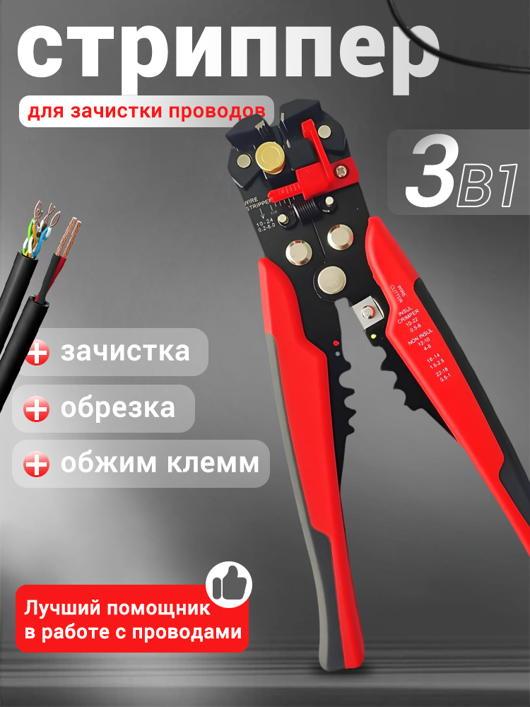 Стриппер для зачистки проводов, клещи для снятия изоляции для электромонтажных работ.