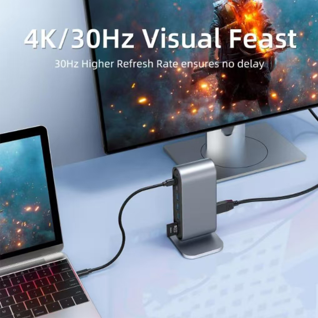12-in-1 USB-C Hub Aluminum – HDMI 4K@30Hz, 3x USB 3.0, OTG for Laptop/Phone (5Gbps)