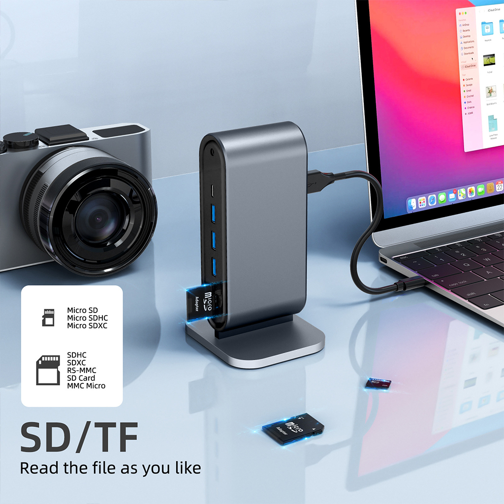 12-in-1 USB-C Hub Aluminum – HDMI 4K@30Hz, 3x USB 3.0, OTG for Laptop/Phone (5Gbps)