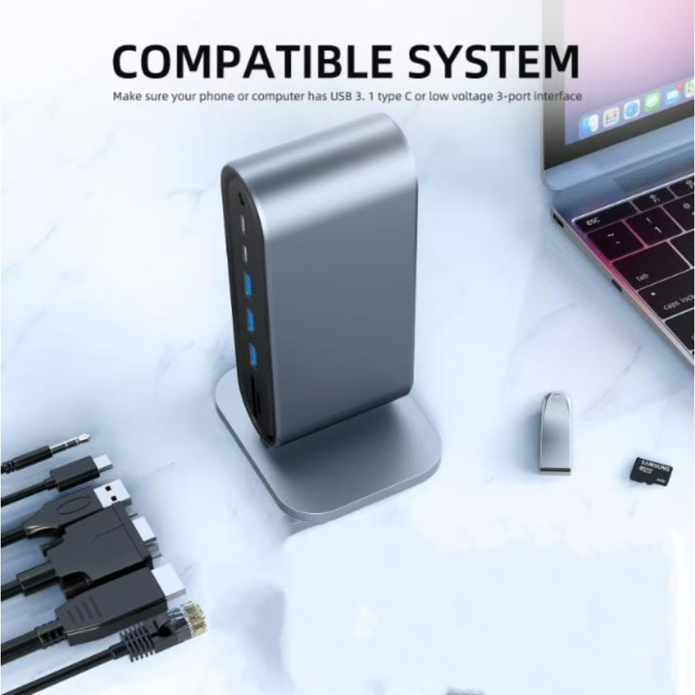 12-in-1 USB-C Hub Aluminum – HDMI 4K@30Hz, 3x USB 3.0, OTG for Laptop/Phone (5Gbps)