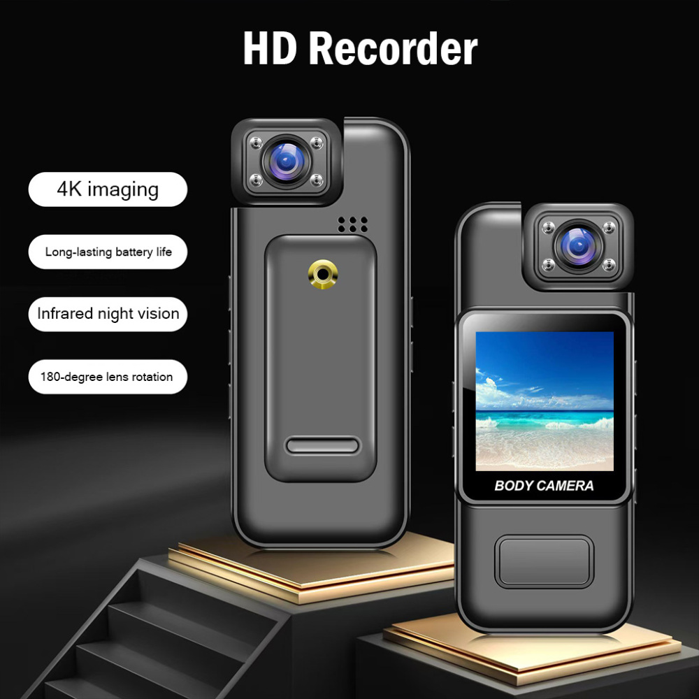 4K HD Body Camera with Night Vision – 180° Rotating Lens, Motion Detection, 7-Hour Battery, Portable Security Cam