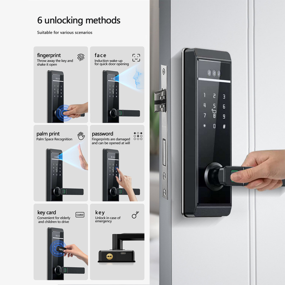 BDI Facial video intercom digital smart touchpad door lock with Tuya APP and key card.