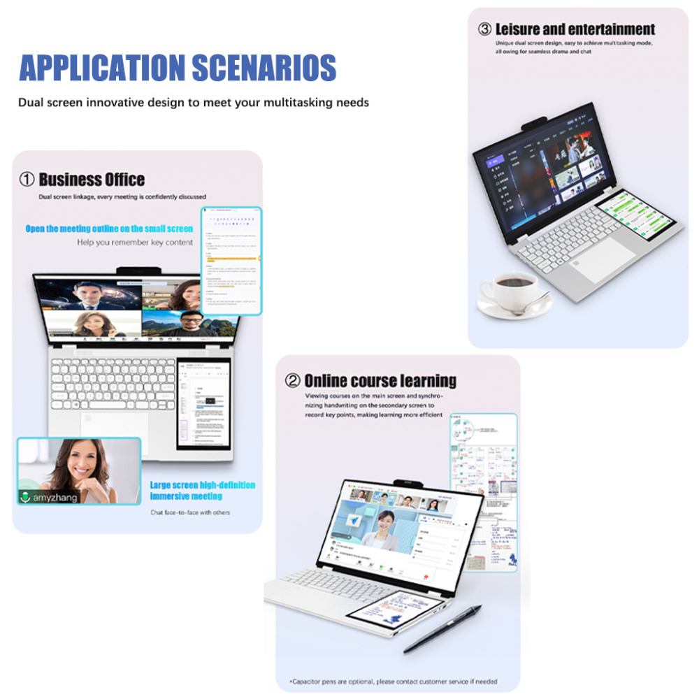 Dual screen 15.6-inch+7-inchfouchscreen business office design learning laptop