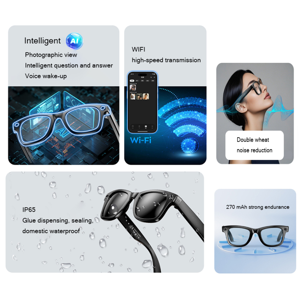 AI Smart Glasses Color Change Eye Protection 4K Anti Shake Shooting Double Microphone Noise Reduction IP65 Waterproof