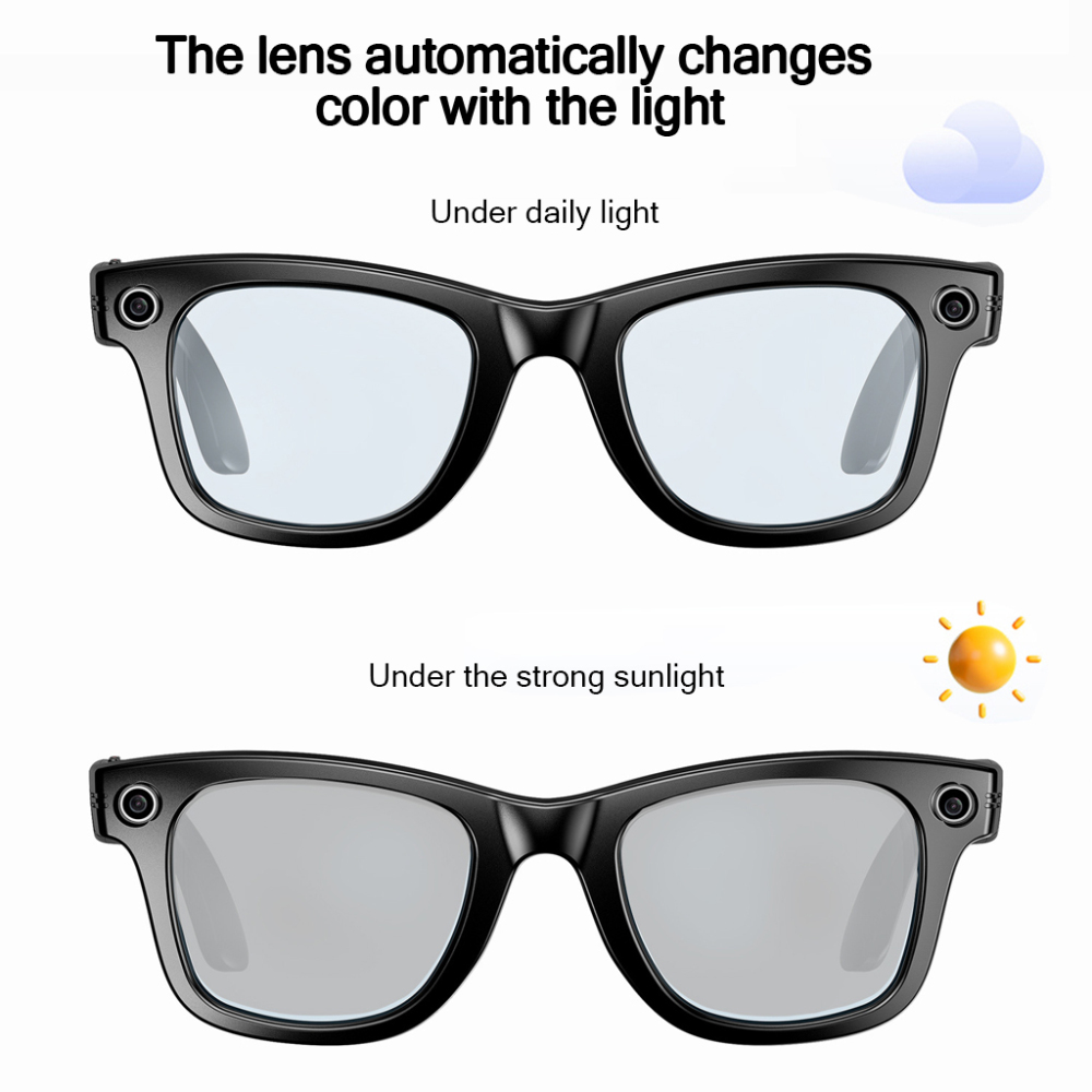 AI Smart Glasses Color Change Eye Protection 4K Anti Shake Shooting Double Microphone Noise Reduction IP65 Waterproof
