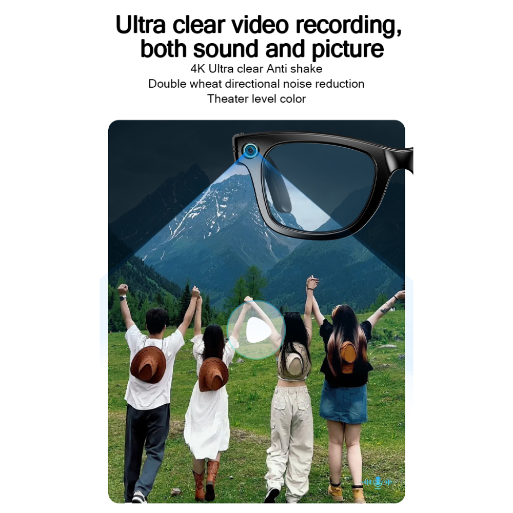 AI Smart Glasses Color Change Eye Protection 4K Anti Shake Shooting Double Microphone Noise Reduction IP65 Waterproof