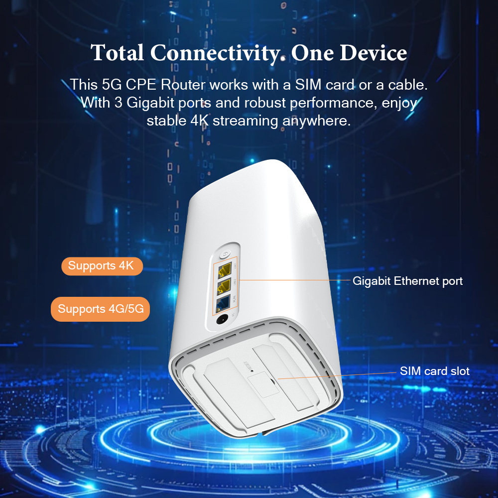 5G WiFi 6 CPE Router with Qualcomm Chip 8 Antennas  SIM Card Slot Gigabit Ethernet Ports