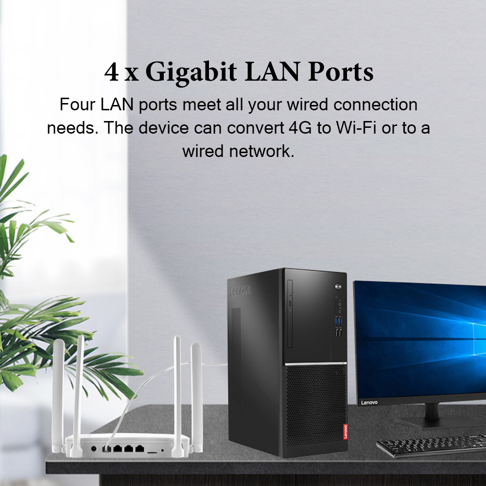 WiFi 6 4G LTE Router  SIM Card Portable Internet Hub 4 Ethernet Ports Connects 32 Users
