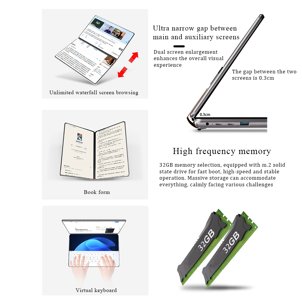 Dual Screen Laptop - 2-in-1 Foldable Portable Computer with Dual 10.95inch IPS Touchscreens
