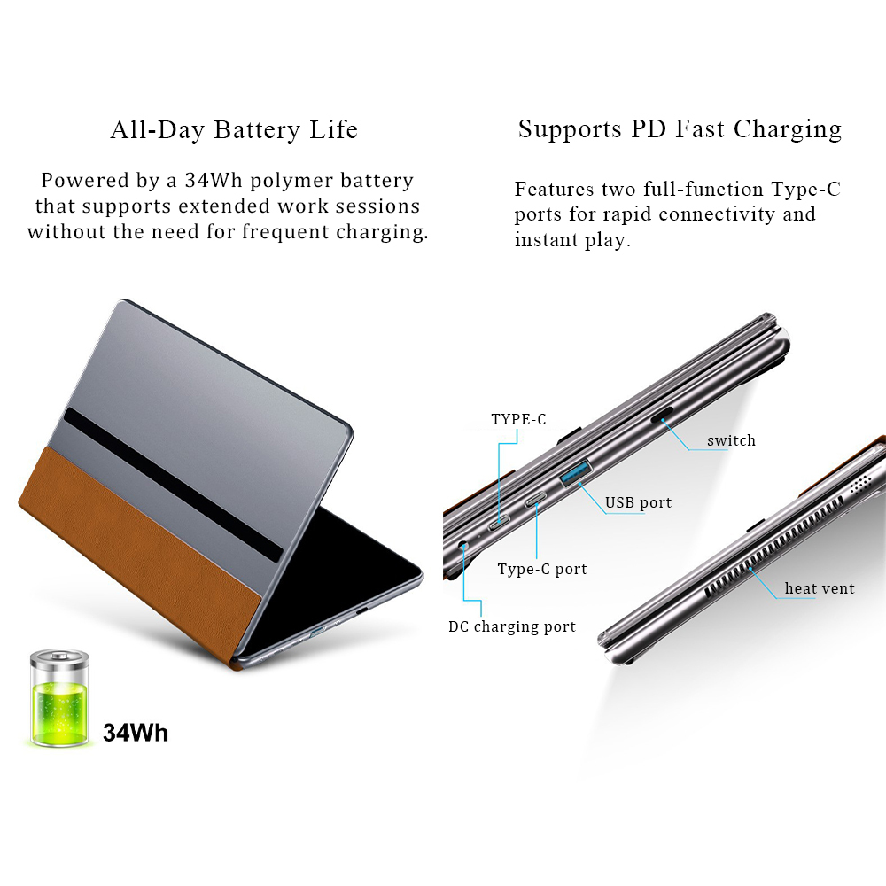 Dual Screen Laptop - 2-in-1 Foldable Portable Computer with Dual 10.95inch IPS Touchscreens