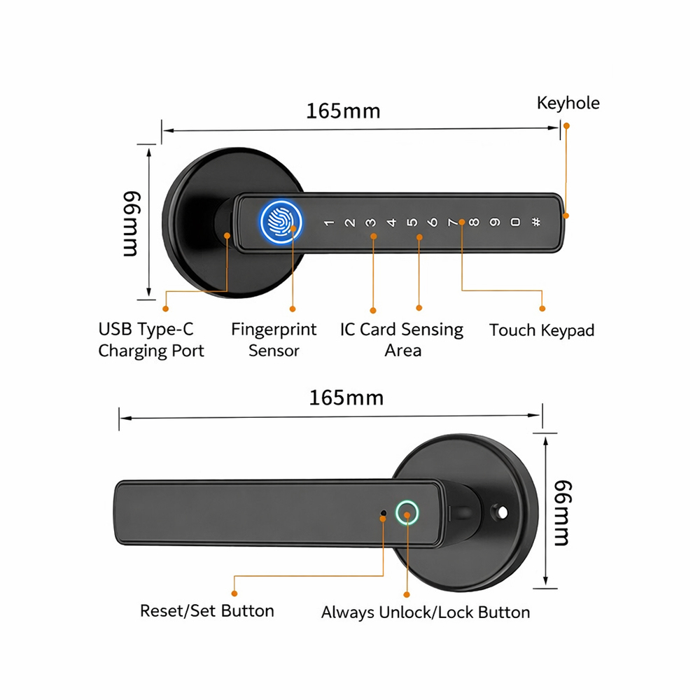 BDI Smart Door Lock 8 Unlock Methods Fingerprint NFC Key Card Wi-Fi Remote Tuya App Control