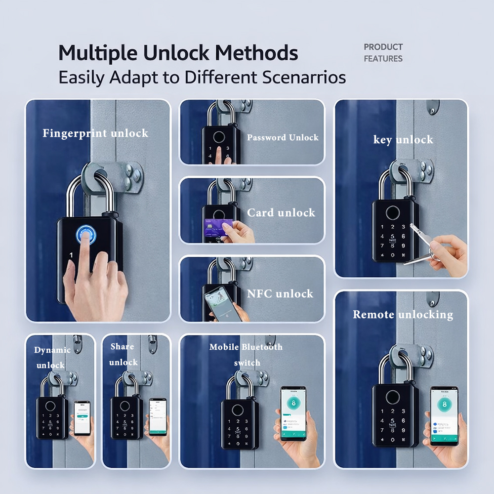 BDI Industrial Grade Smart Padlock Weatherproof Multi-Function Card PIN Key Remote TUYA APP