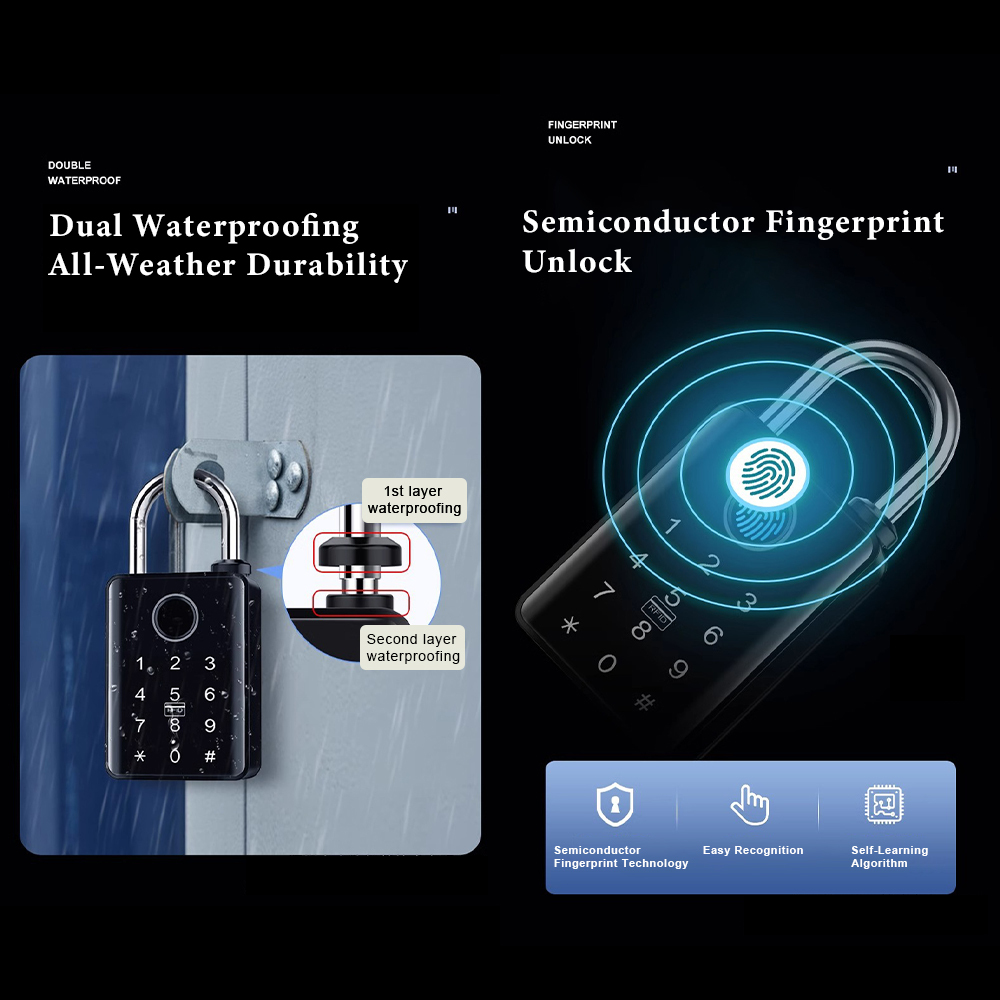 BDI Industrial Grade Smart Padlock Weatherproof Multi-Function Card PIN Key Remote TUYA APP