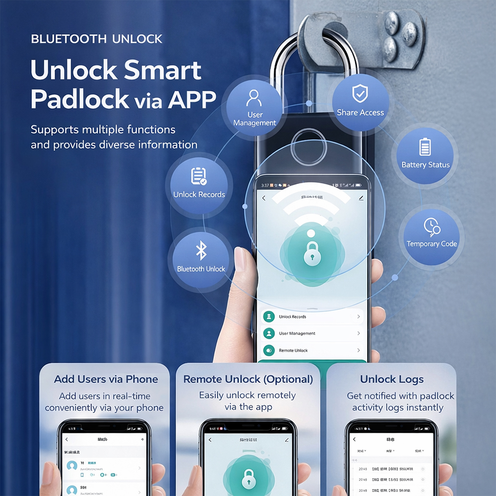 BDI Industrial Grade Smart Padlock Weatherproof Multi-Function Card PIN Key Remote TUYA APP