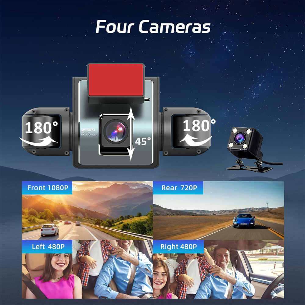 BDI 4 Channel Car Dash Camera 360 Degree Recording Night Vision Wi-Fi App with 32GB TF CARD