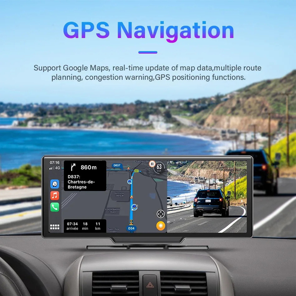 4K Dash Cam with Wireless CarPlay and Android Auto Builtin WiFi GPS with Free 32GB TF Card