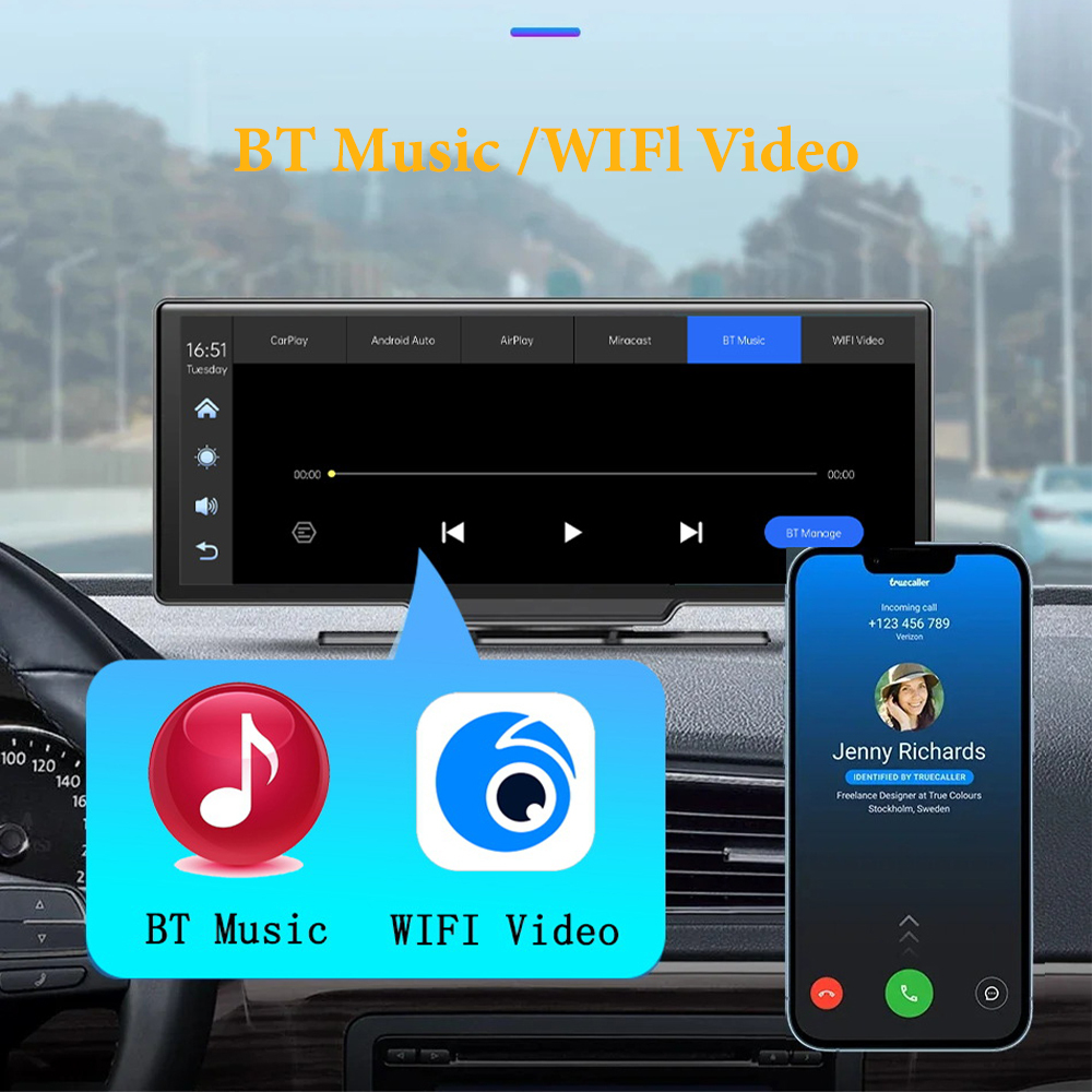 4K Dash Cam with Wireless CarPlay and Android Auto Builtin WiFi GPS with Free 32GB TF Card